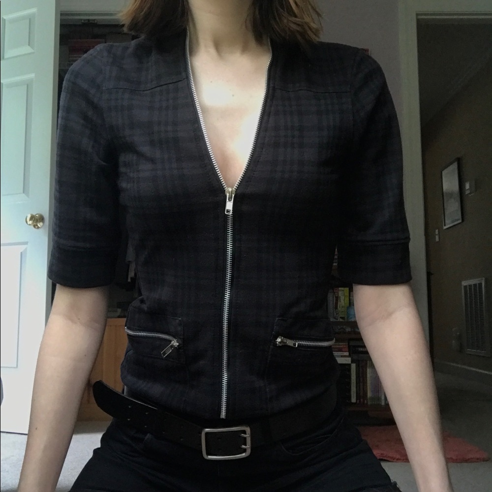 Edgy Black Plaid Zipper Top